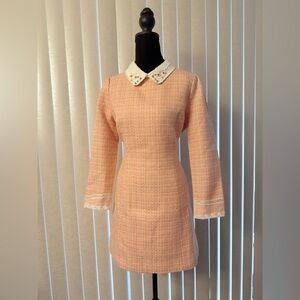 Elegant Peach Long Sleeve Tweed Dress